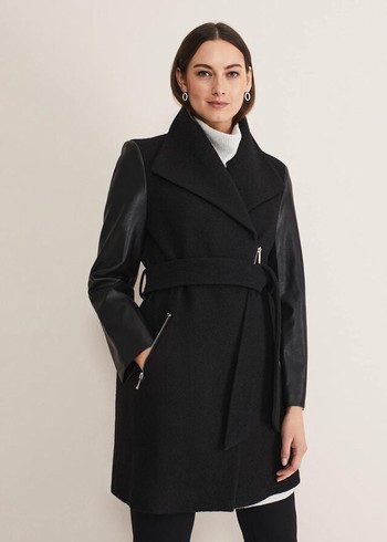 Phase Eight Tori Wool Contrast Sleeve Coats Black Canada | PJSKED-381